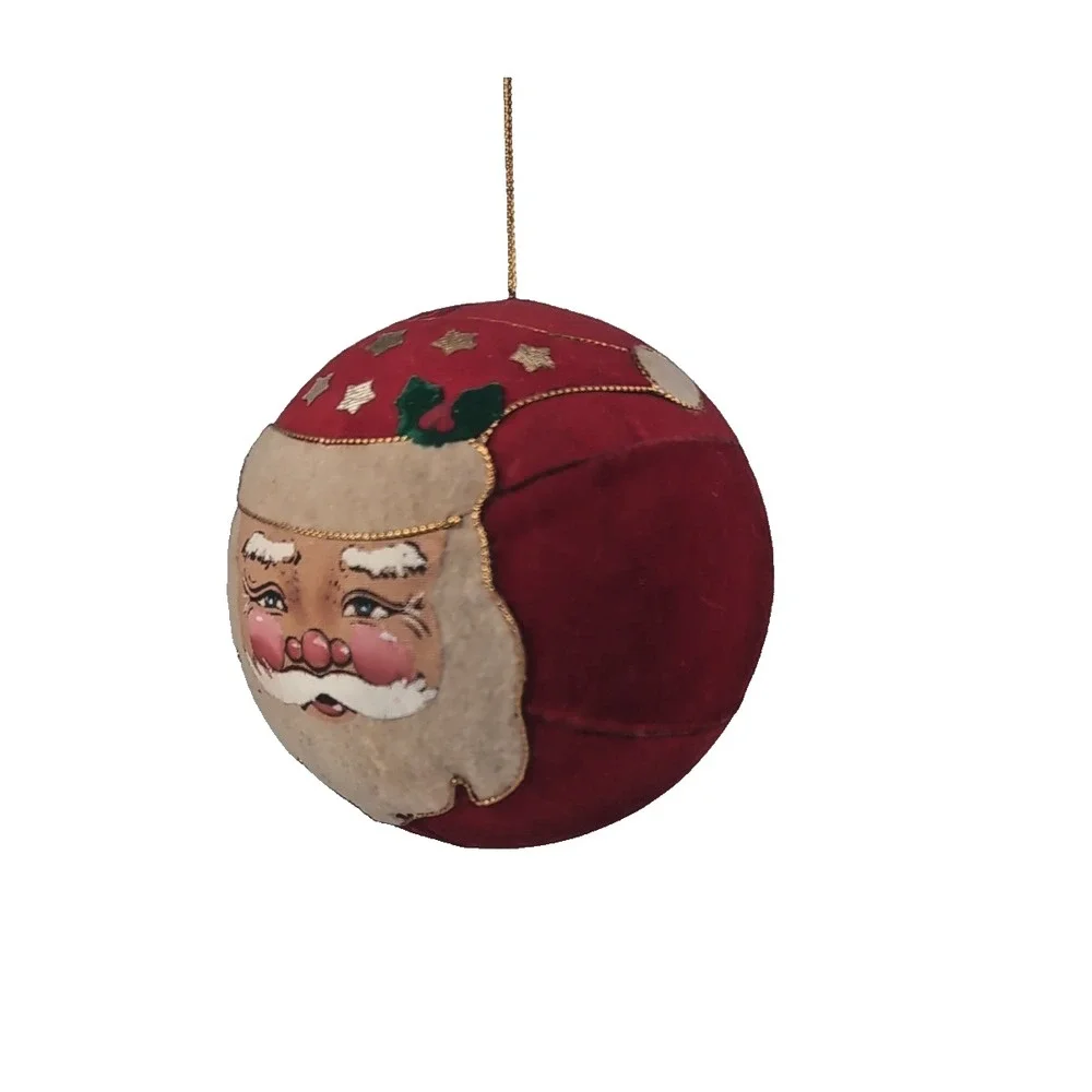 1980's Vintage Annalee Santa Head Ornament Red Hat & Holly Christmas Decor